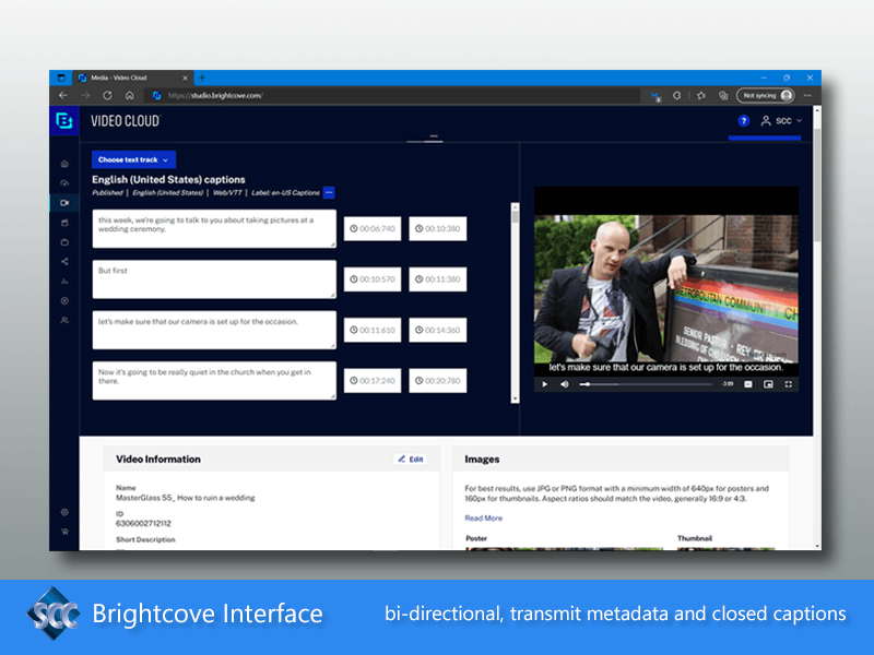 The SCC Brightcove Interface creates a bi-directional connection between the SCC MediaServer Digital Asset Management (DAM) system and the Brightcove video portal