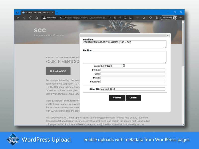 SCC WordPress Upload